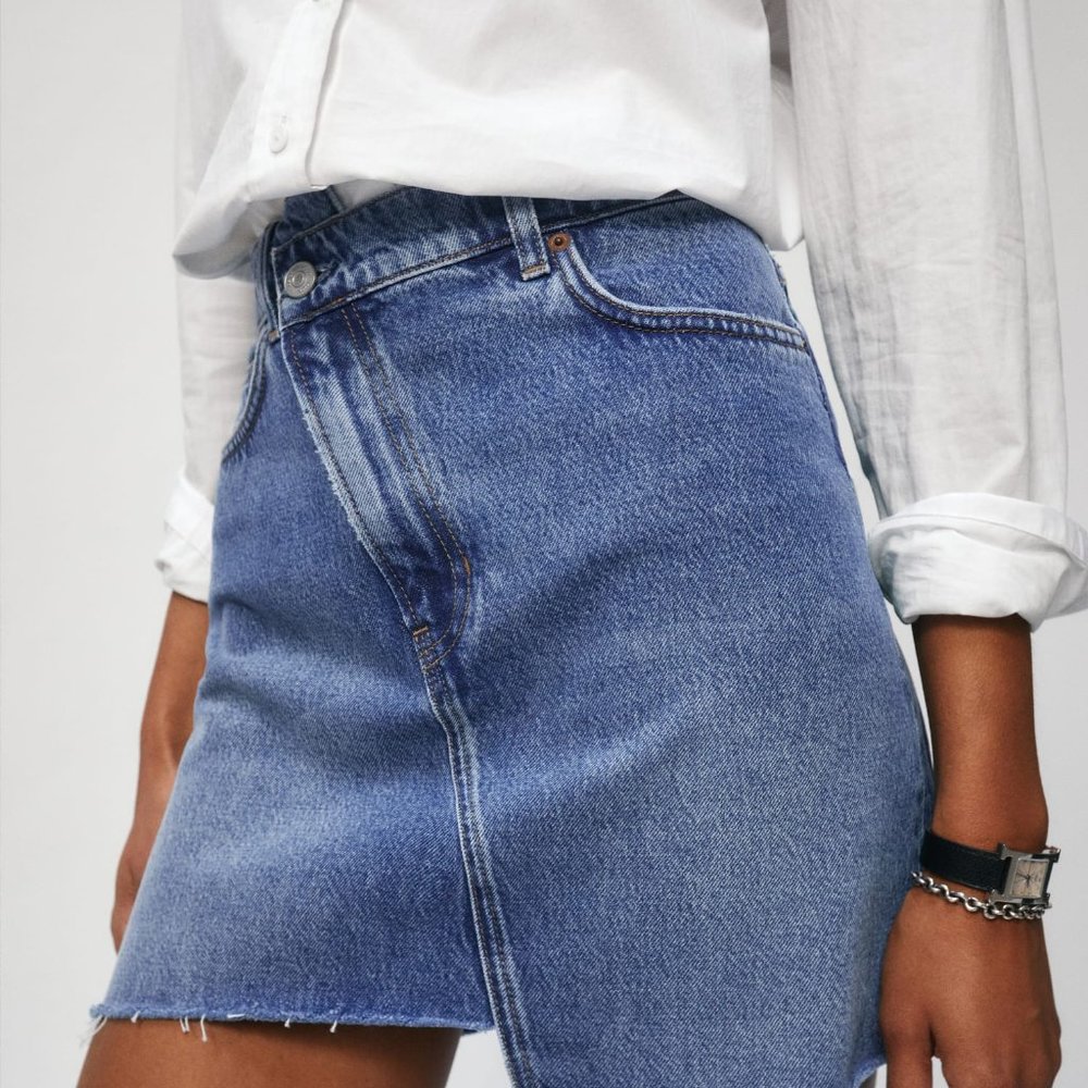 Reformation Ellie Asymmetric Denim Skirt NWT